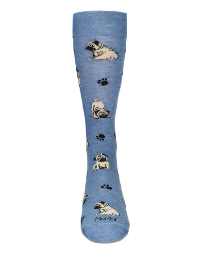 Men's Embroidered Pugs Bamboo Crew Socks : Color: Denim Heather
