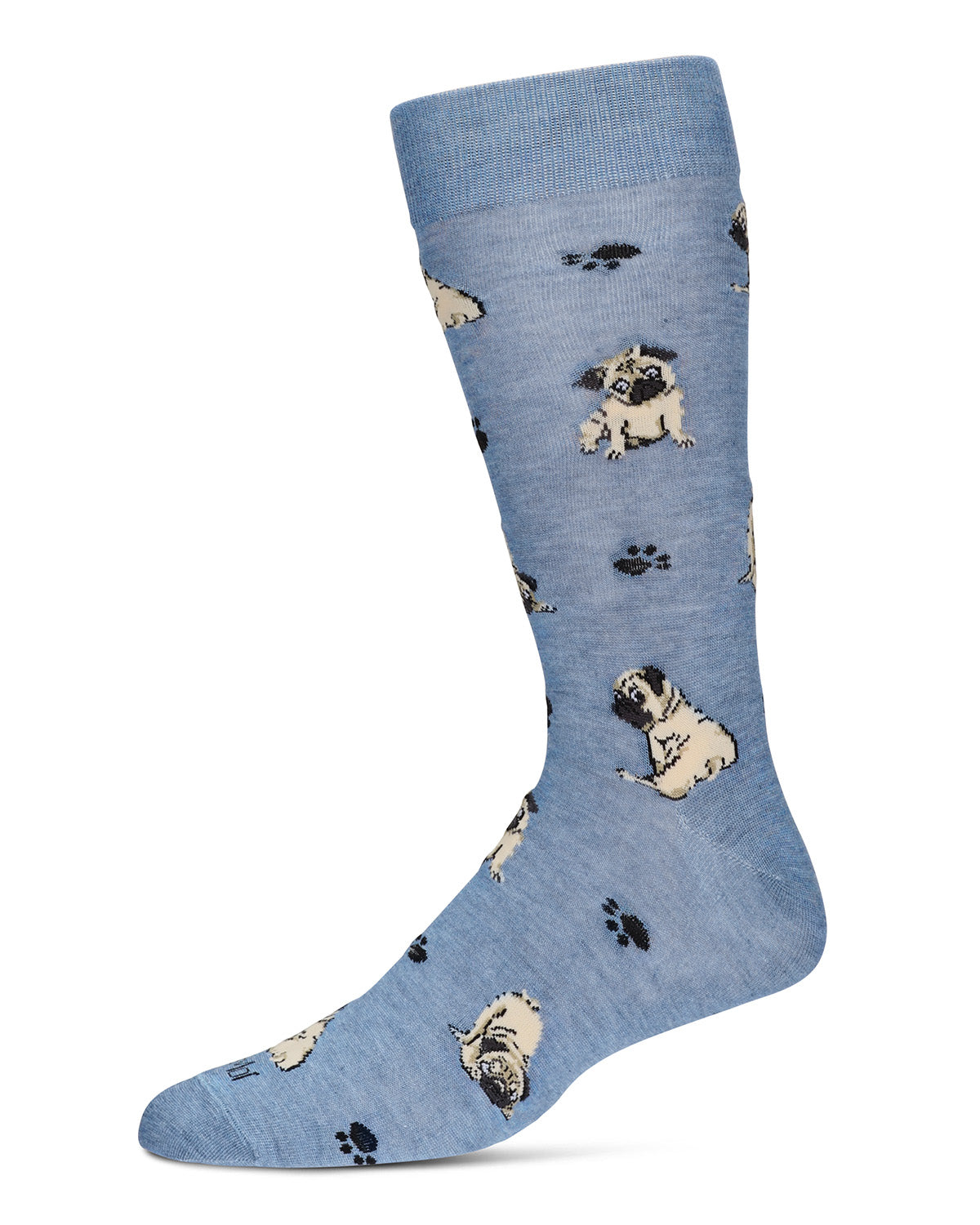 Men's Embroidered Pugs Bamboo Crew Socks : Color: Denim Heather