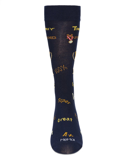 Men's Trophy Husband Bamboo Crew Socks : Color: Navy