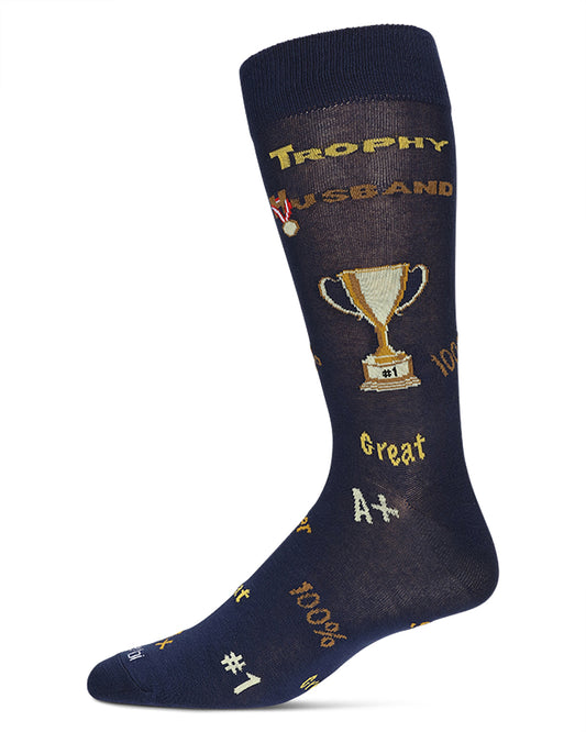 Men's Trophy Husband Bamboo Crew Socks : Color: Navy