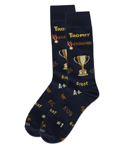 Men's Trophy Husband Bamboo Crew Socks : Color: Navy