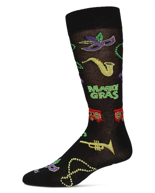 Men's Mardi Gras Bamboo Crew Socks : Color: Black