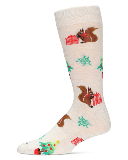 Men's Squirrels Holiday Crew Socks : Color: Oatmeal Heather