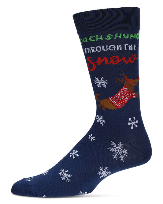 Men's Dachshund Through The Snow Holiday Crew Socks : Color: Navy