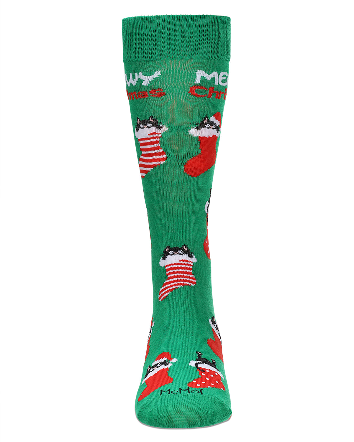 Men's Meowy Christmas Holiday Crew Socks : Color: Green