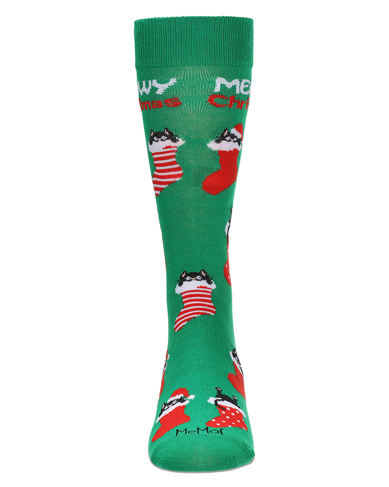 Men's Meowy Christmas Holiday Crew Socks
