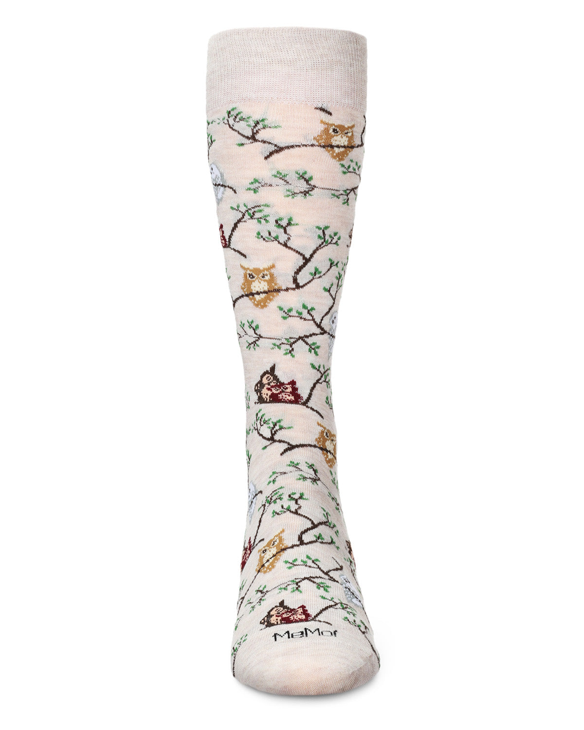 Men's Embroidered Owls Bamboo Crew Socks : Color: Oatmeal Heather