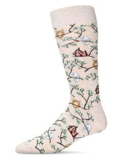 Men's Embroidered Owls Bamboo Crew Socks
