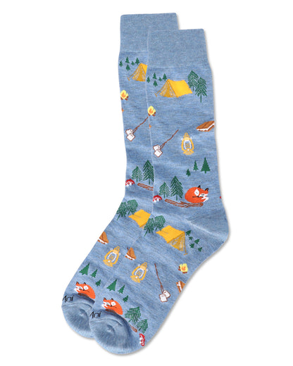 Men's Camping Trip Bamboo Crew Socks : Color: Denim Heather