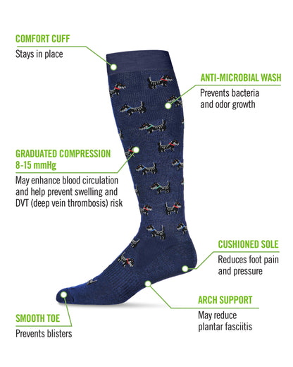 Men's Scottie Dogs Bamboo Blend 8-15mmHg Graduated Compression Socks : Color: Navy