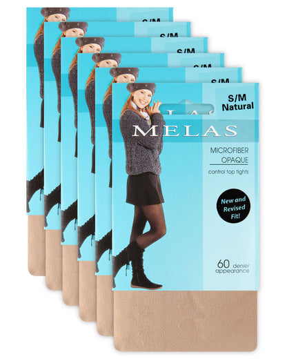 6 Pair Women's Microfiber 60 Denier Control Top Tights : Color: Black