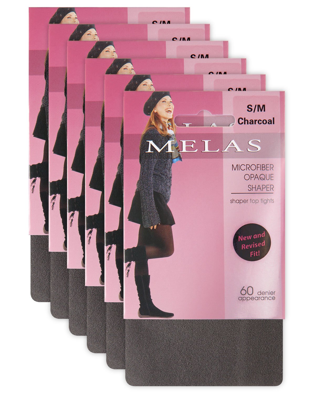 Women's 6 Pair Pack 60 Denier Melas Microfiber Opaque Shaping Tights : Color: Black