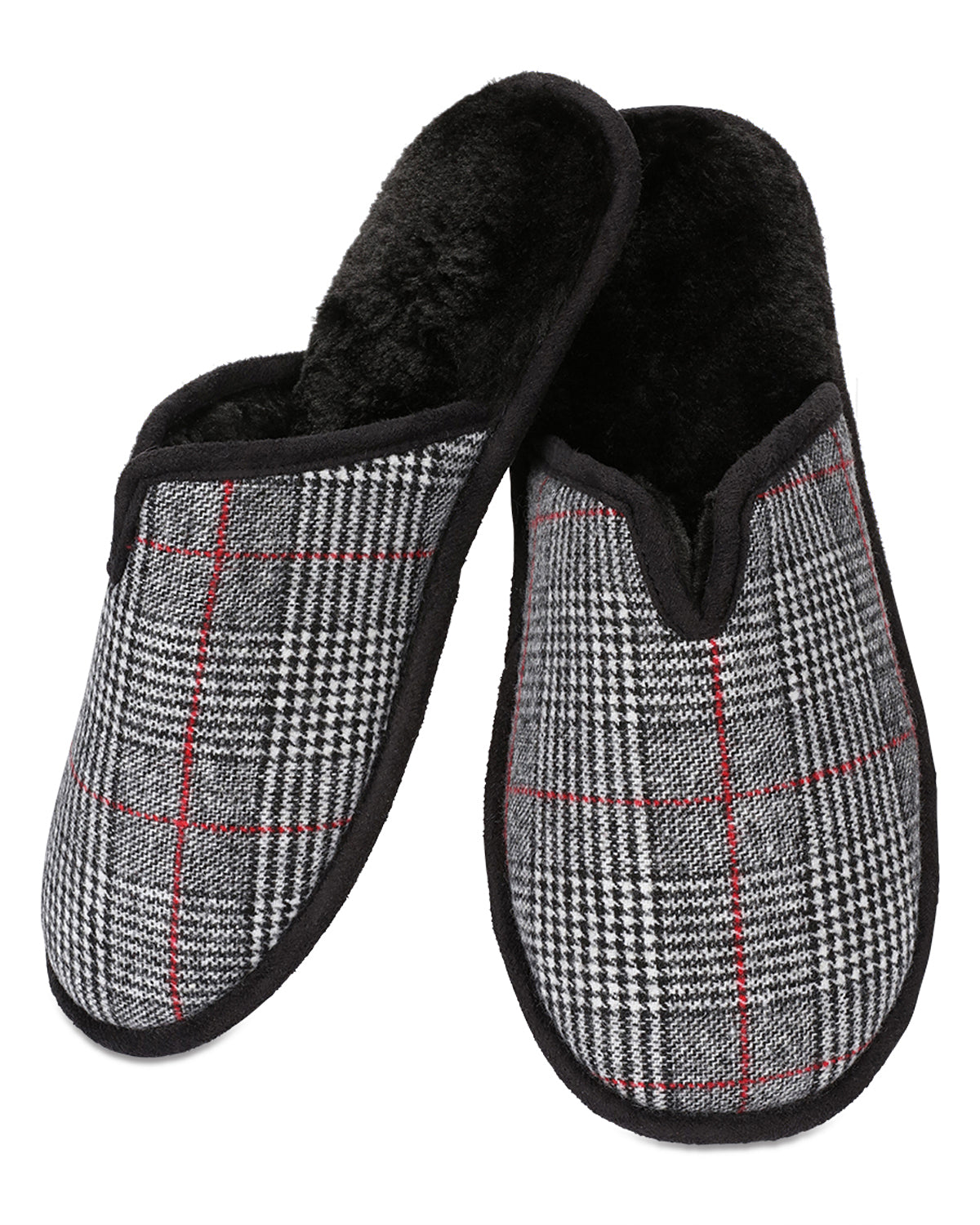 Men's Glen Plaid Plush Slippers : Color: Black