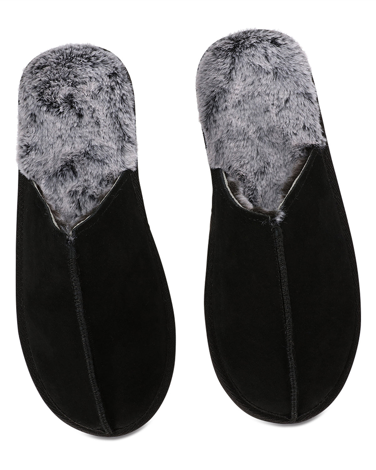 Men's Memory Foam True Suede Plush Slippers : Color: Black