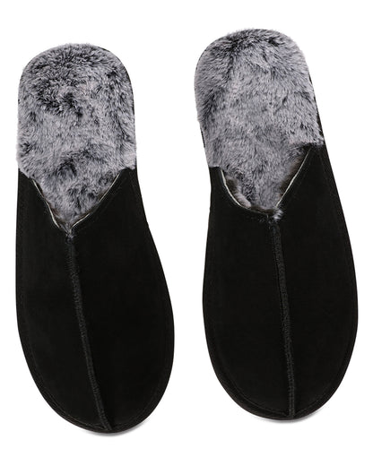 Men's Memory Foam True Suede Plush Slippers : Color: Black