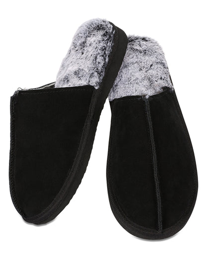 Men's Memory Foam True Suede Plush Slippers : Color: Black