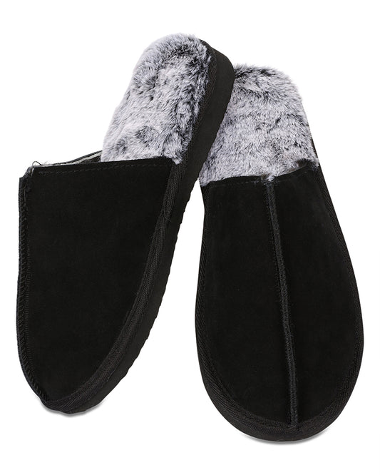 Men's Memory Foam True Suede Plush Slippers : Color: Black