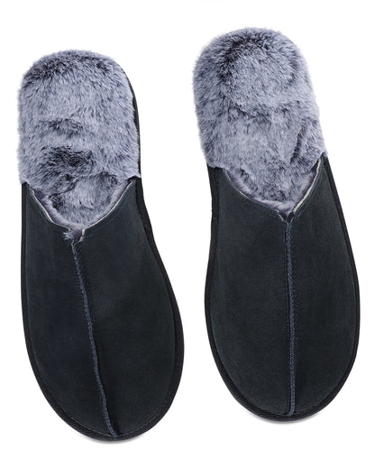 Men's Memory Foam True Suede Plush Slippers : Color: Black