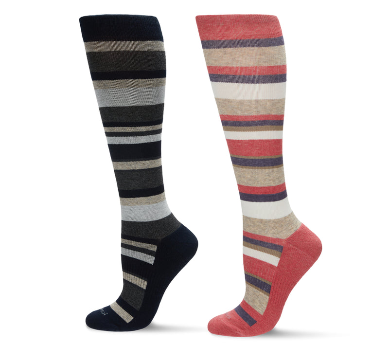 2 Pair Women's Cotton Blend 15-20 mmHg Graduated Compression Socks