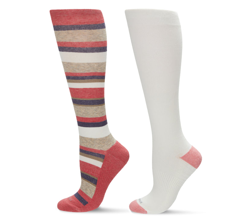 2 Pair Women's Cotton Blend 15-20 mmHg Graduated Compression Socks