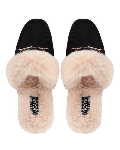 Women's The Brixton Mule Faux-Fur Lined Loafer Slippers : Color: Black