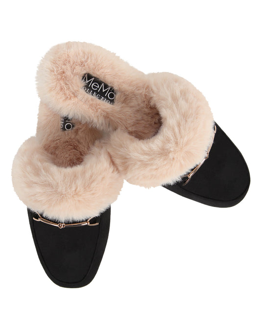 Women's The Brixton Mule Faux-Fur Lined Loafer Slippers : Color: Black