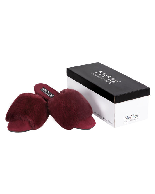 Women's The Iris Wedge Plush Faux-Fur Plush Slippers : Color: Burgundy