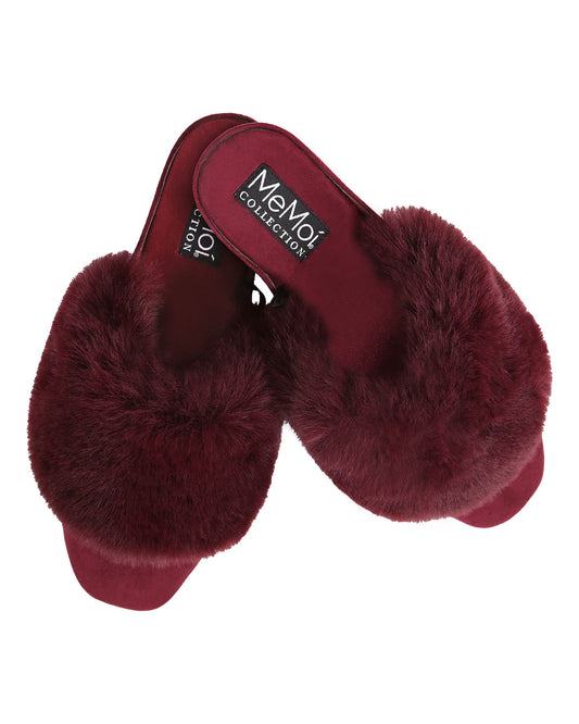 Women's The Iris Wedge Plush Faux-Fur Plush Slippers : Color: Burgundy