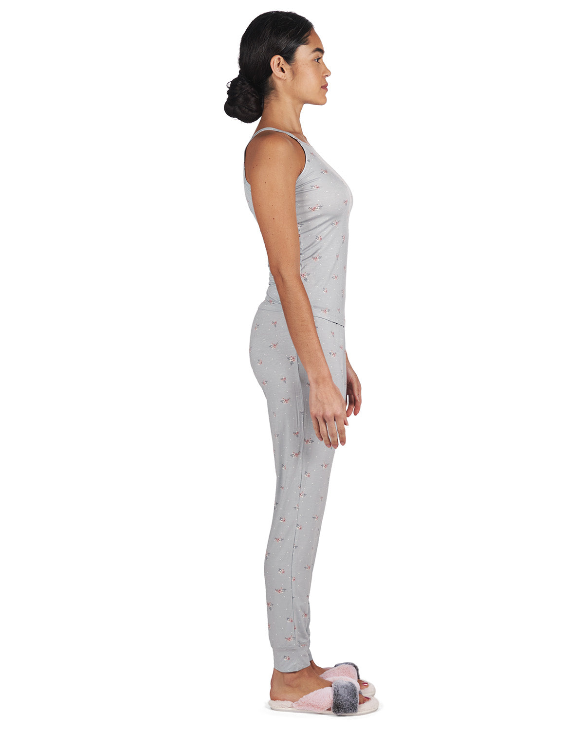 Women's Ditsy Floral Bamboo Blend Thin Strap Tank Top : Color: Gray