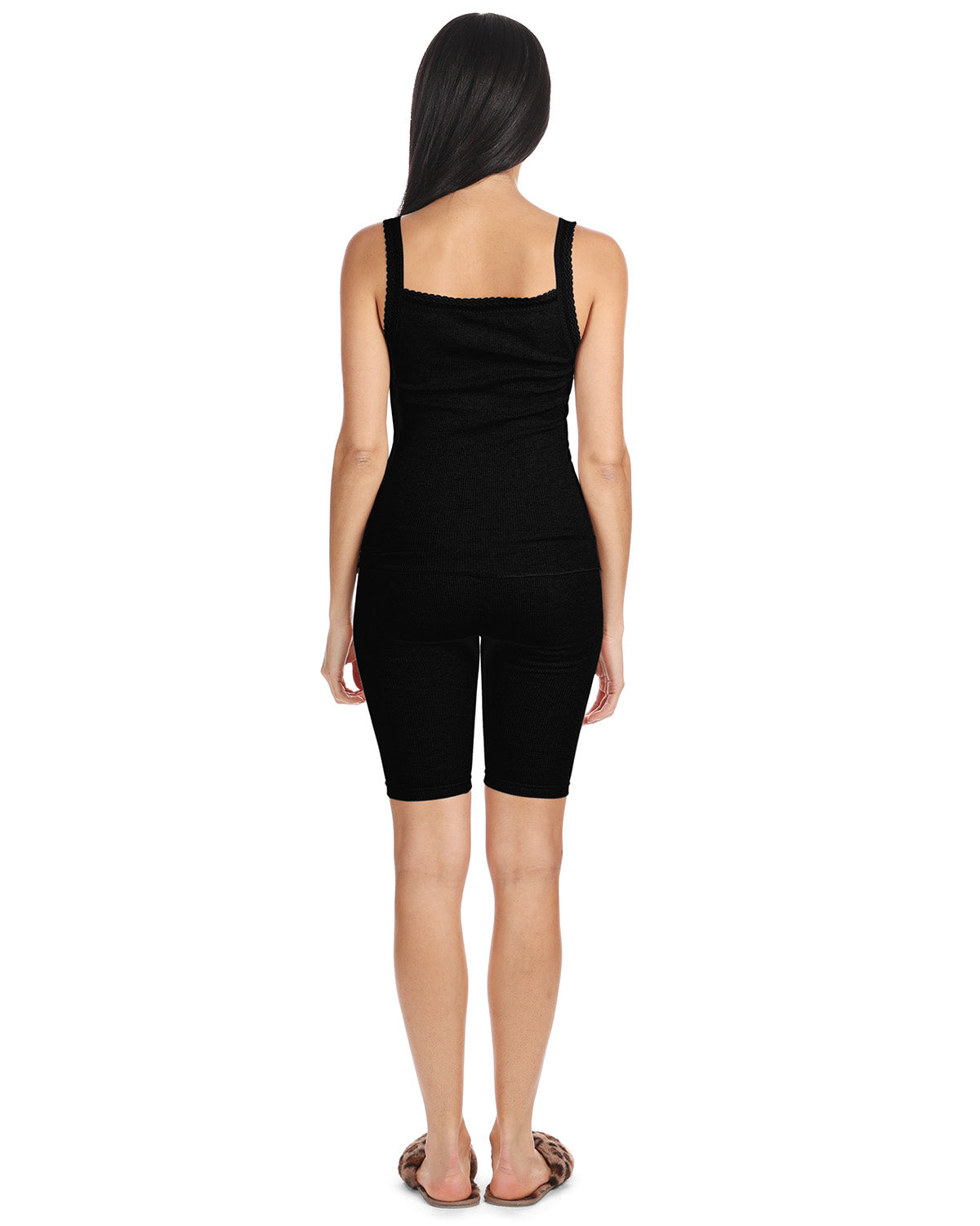 Women's Organic Cotton Seamless Ribbed Lace Camisole : Color: Black