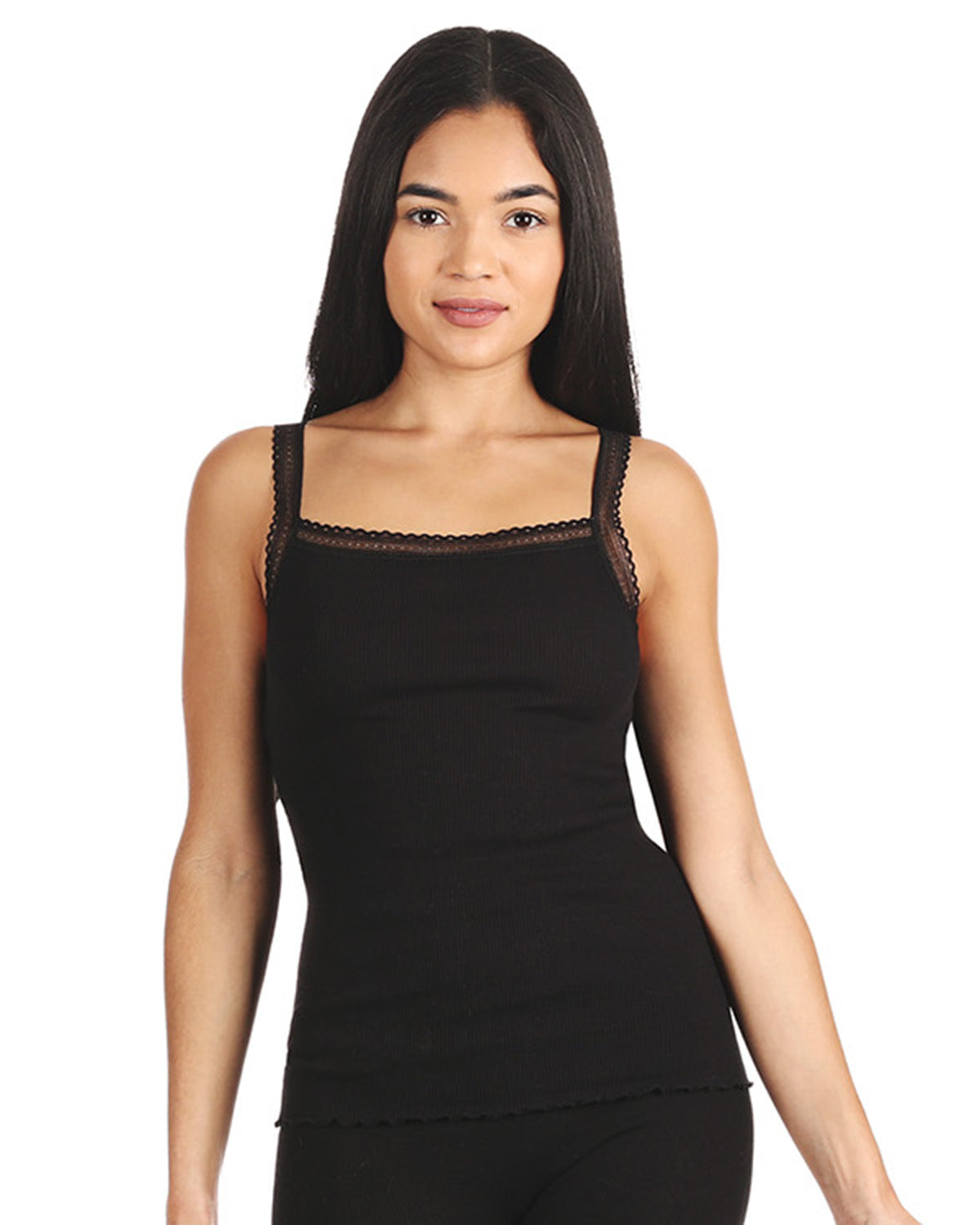 Women's Organic Cotton Seamless Ribbed Lace Camisole : Color: Black