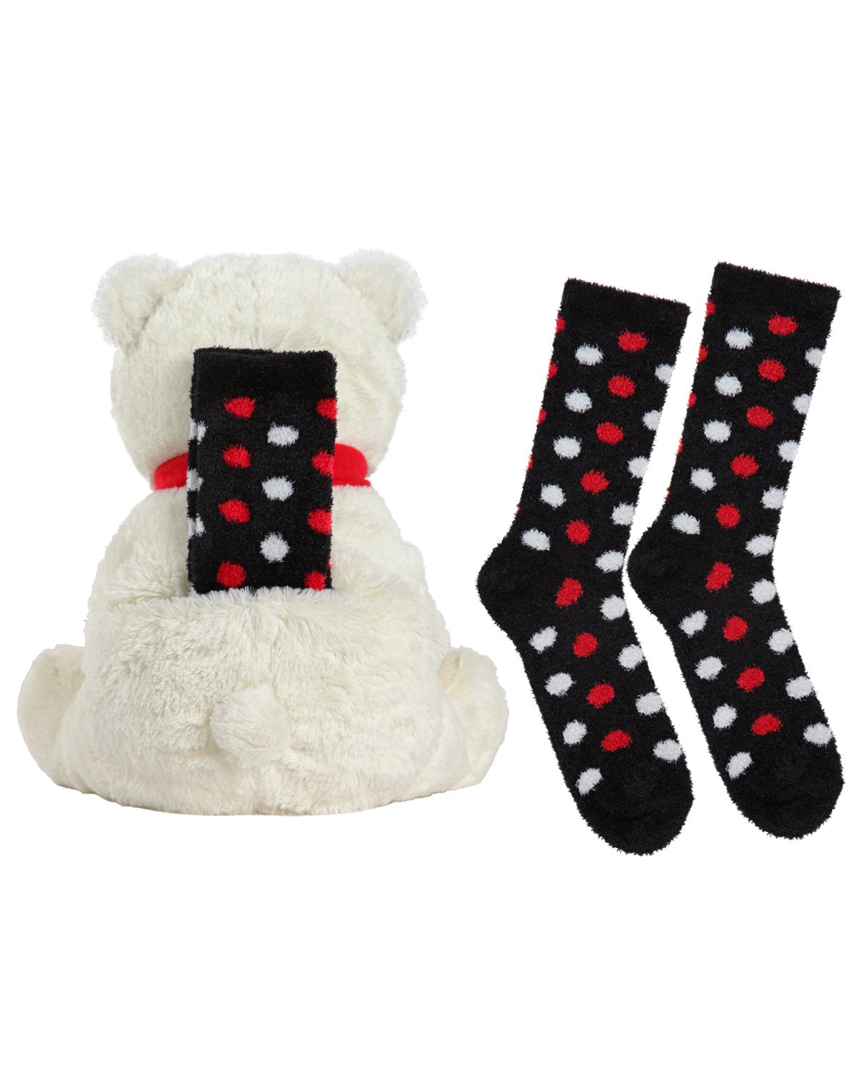 Cozy Buddies Stuffed Bear with Matching Polka Dot Sock : Color: White