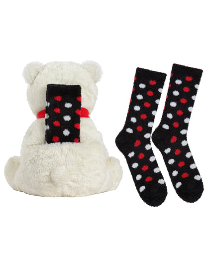 Cozy Buddies Stuffed Bear with Matching Polka Dot Sock : Color: White