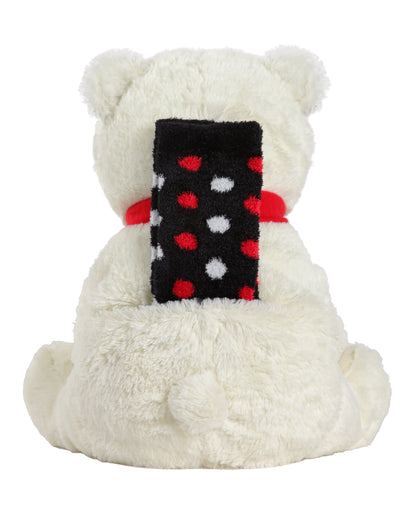 Cozy Buddies Stuffed Bear with Matching Polka Dot Sock : Color: White