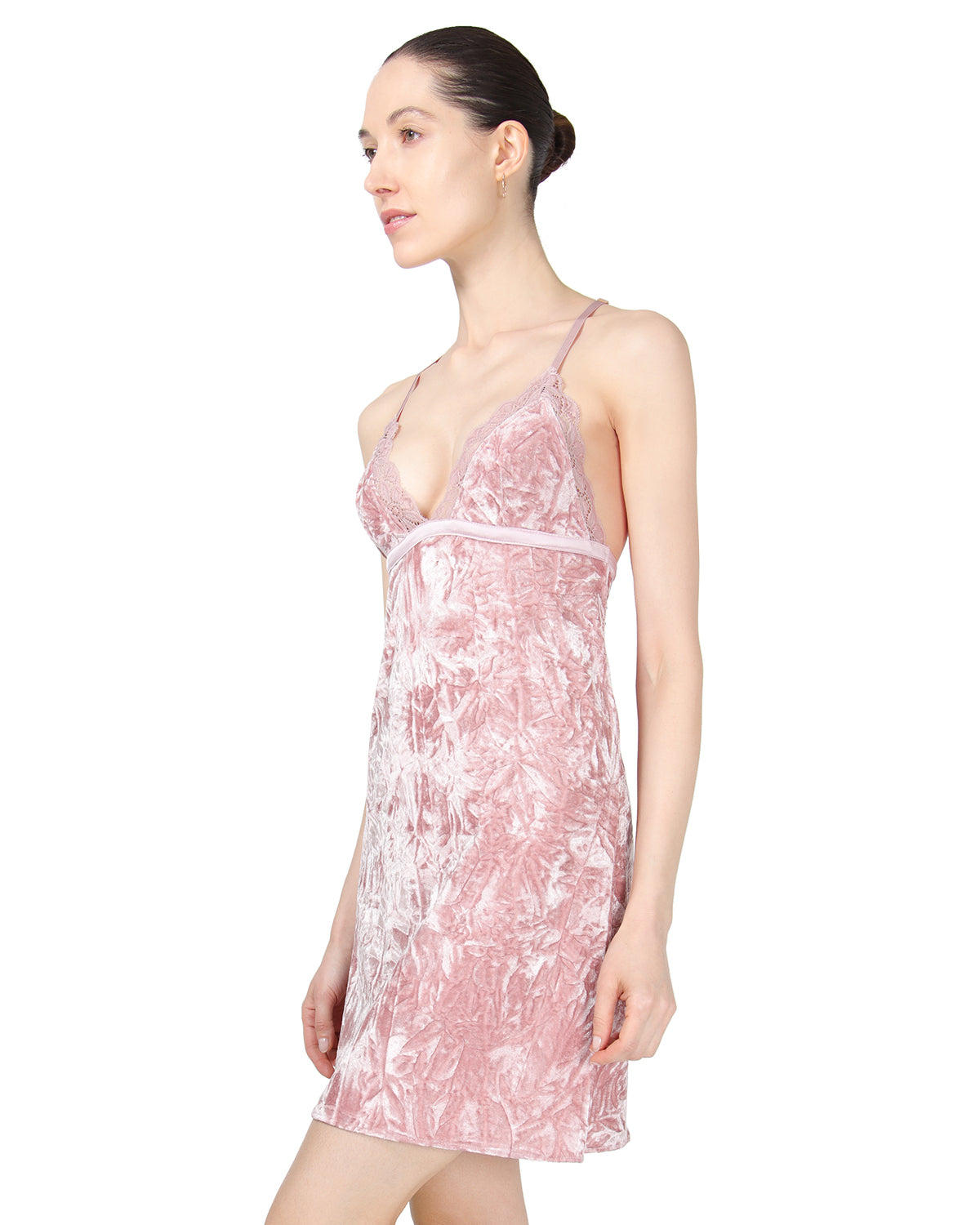 Women's Crushed Velvet Chemise with Adjustable Straps : Color: Rose