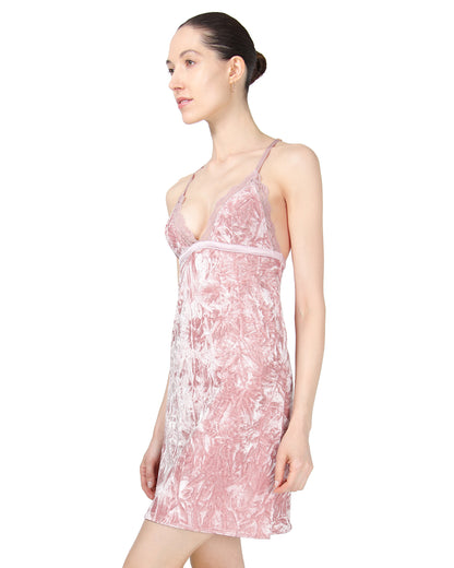 Women's Crushed Velvet Chemise with Adjustable Straps : Color: Rose