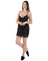 Women's Satin Trim Lace Chemise with Eyelash Scalloped Hem : Color: Limo Black