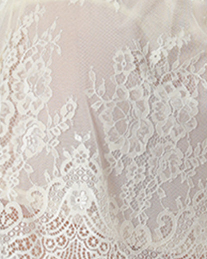 Women's Satin Trim Lace Chemise with Eyelash Scalloped Hem : Color: Vanilla Ice