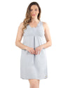 Women's Floral Lace Cotton Blend Sleeveless Chemise Robe : Color: Pearl Blue