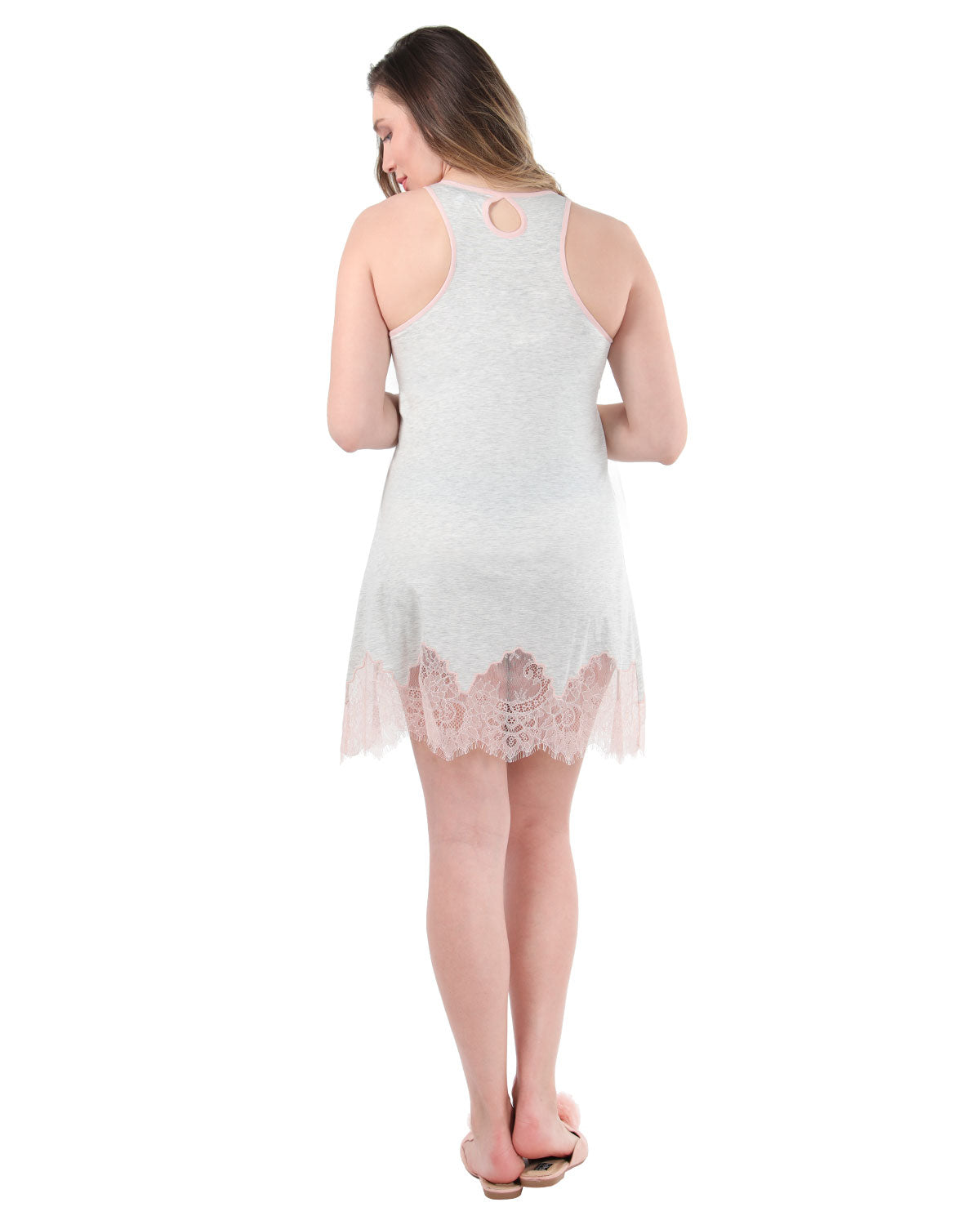 Women's Racerback Lace Trimmed Cotton Blend Chemise : Color: Light Gray Heather