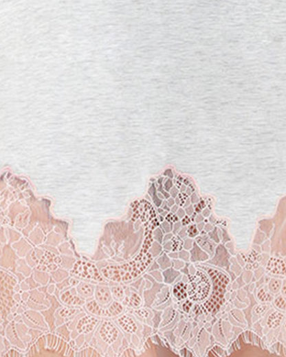 Women's Racerback Lace Trimmed Cotton Blend Chemise : Color: Light Gray Heather