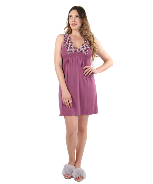 Women's Enchanted Romance Sleeveless Embroidered Chemise : Color: Tulipwood