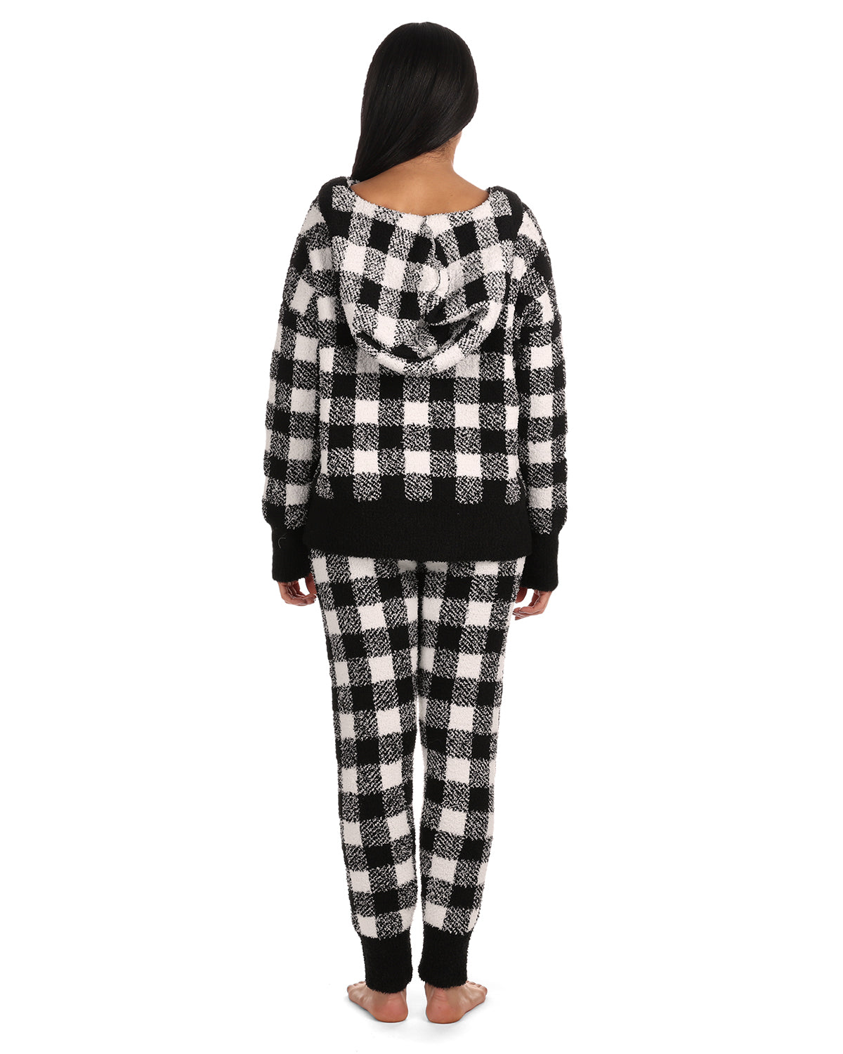 Women's Buffalo Check Soft and Cozy Knit Jogger Pants : Color: Black-Ivory