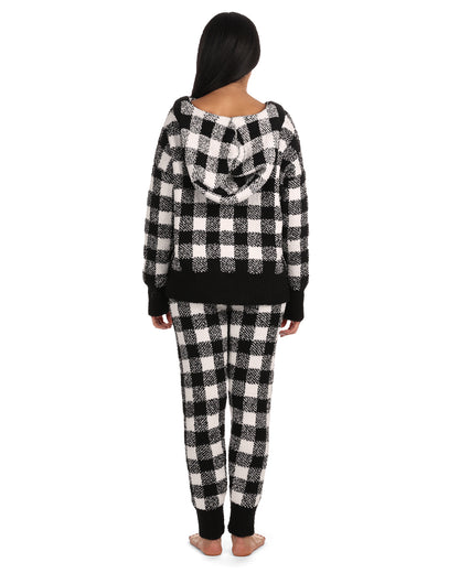 Women's Buffalo Check Soft and Cozy Knit Jogger Pants : Color: Black-Ivory