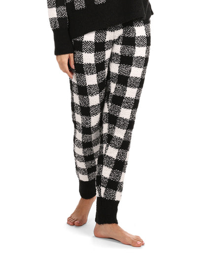Women's Buffalo Check Soft and Cozy Knit Jogger Pants : Color: Black-Ivory