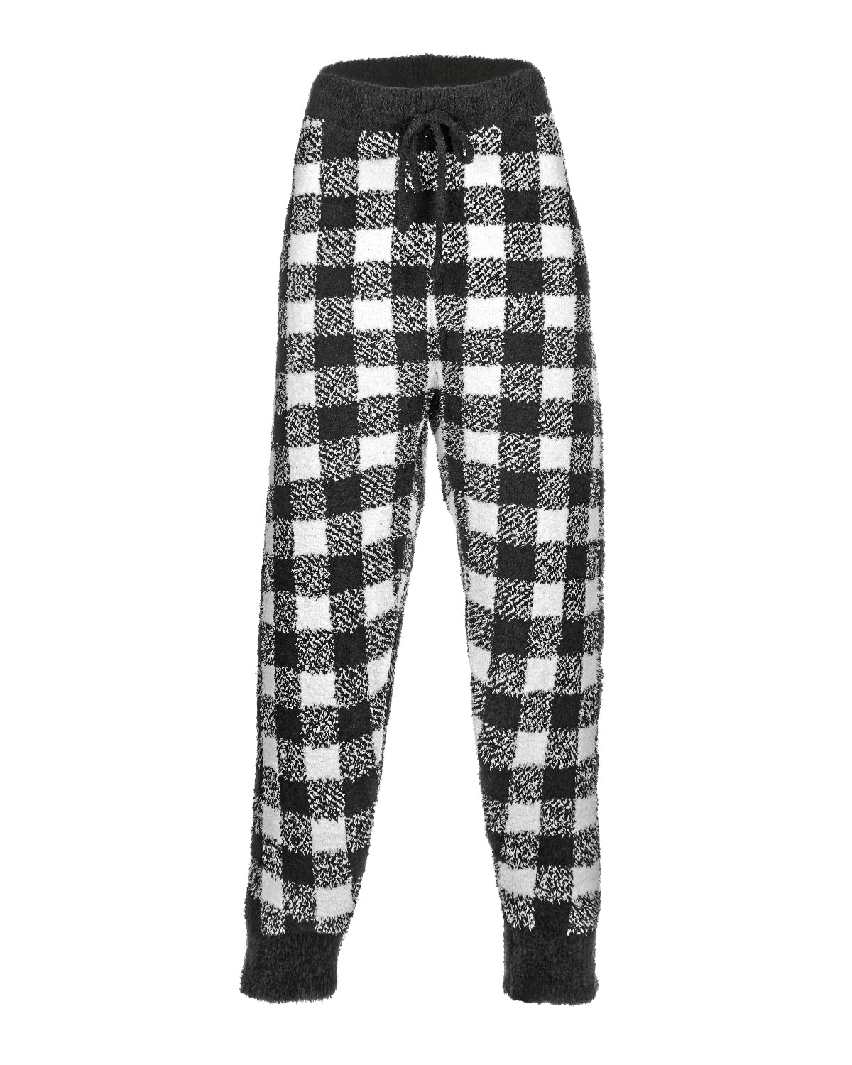 Women's Buffalo Check Soft and Cozy Knit Jogger Pants : Color: Black-Ivory