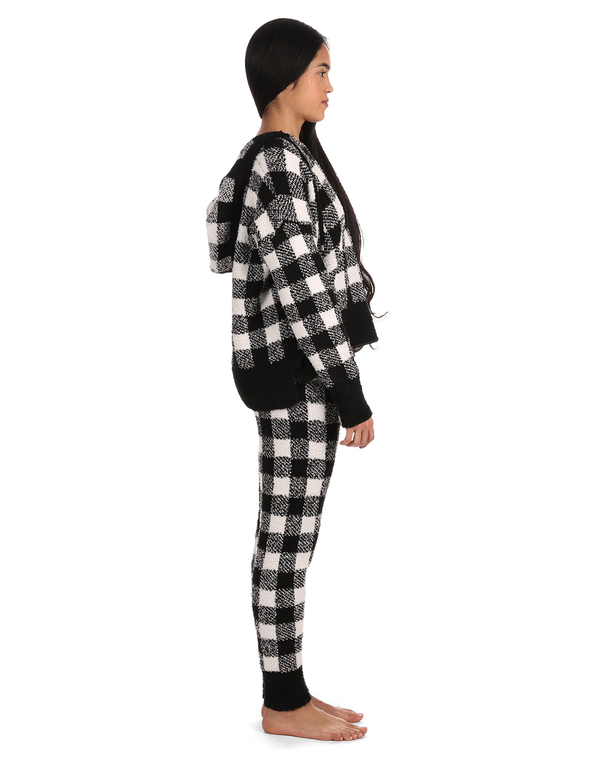 Women's Buffalo Check Soft and Cozy Knit Jogger Pants : Color: Black-Ivory