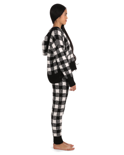 Women's Buffalo Check Soft and Cozy Knit Jogger Pants : Color: Black-Ivory