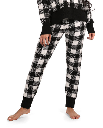 Women's Buffalo Check Soft and Cozy Knit Jogger Pants : Color: Black-Ivory