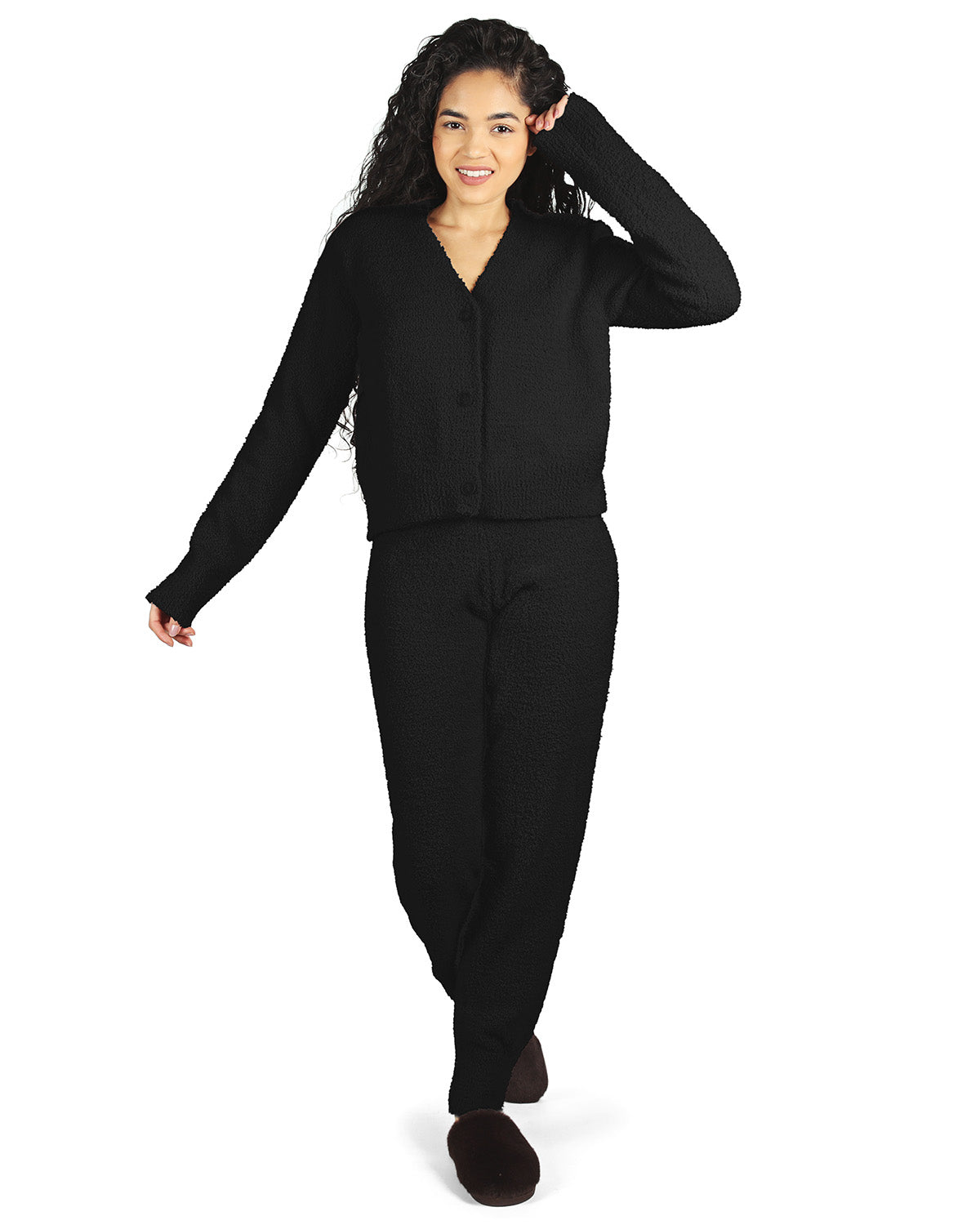 Women's Soft and Cozy Knit Casual Solid Jogger Pants : Color: Black